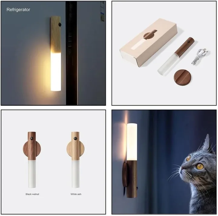 TQLED USB Wireless Wood Stick Night Light Warm Motion Sensor Wall Lamp ...