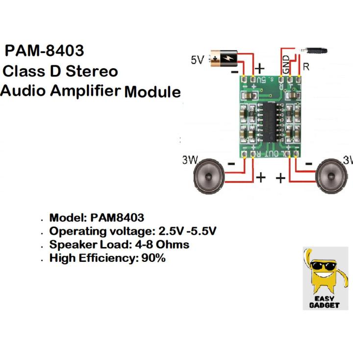 PAM8403 Super Mini Digital Amplifier Circuit Board With Volume Control 12V | PAM-8403 Class D Audio Amplifier Module Kit - 3W