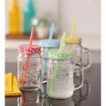 Drinking Jar Mug Mason Glass Jar Mug with Straw (500 ml). 