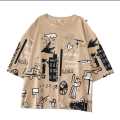 Beige Printed Half Sleeves T-Shirt For Girls & Womens. 