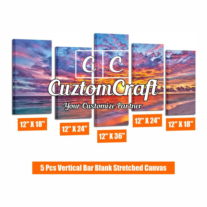 CuztomCraft 5 Blank Canvas 2(12x18) + 2(12x24) + 1(12x36) for Home Decoration and Painting