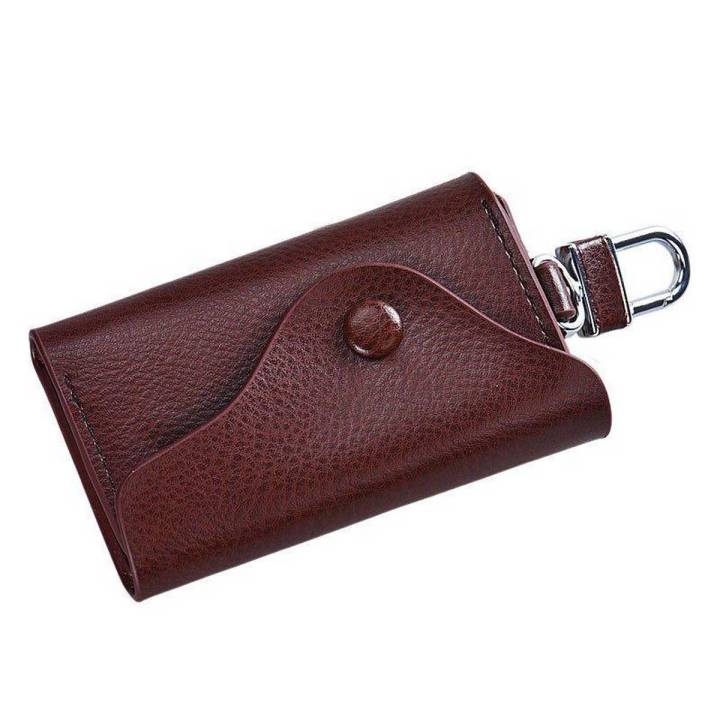 Men Leather Wallet Car Key Chain Holder 6 Ring Pouch Case Brown Daraz.pk