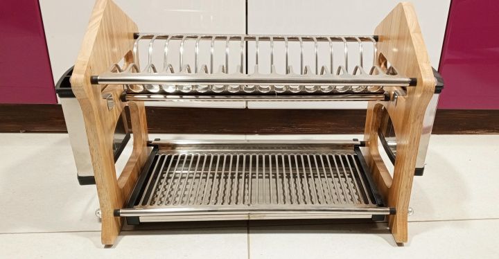 BTC%20Wooden%20Stainless%20Steel%20Open%20Dishwasher%20Rack%20with%20Drainer%20Tray%20-%20Image%206