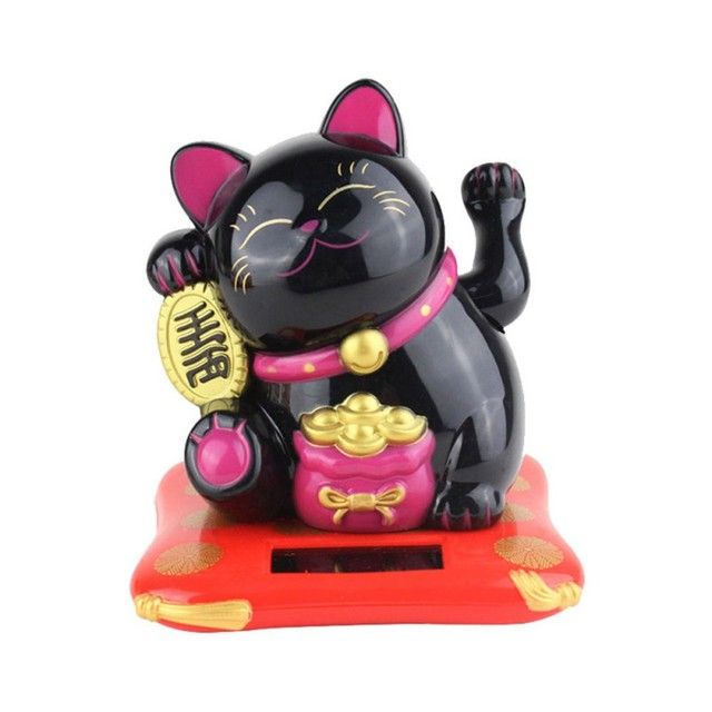 Chinese Lucky Cat Solar Powered Gold Waving Cat Hand Paw Up Wealth Prosperity Welcoming Good Luck Waving Cat Birthday Gift