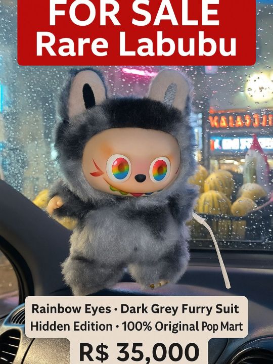 Rare POP MART Labubu – Rainbow Eyes (Hidden Edition) | 100% Original Designer Vinyl Figure with Dark Grey Furry Suit – Extremely Limited!