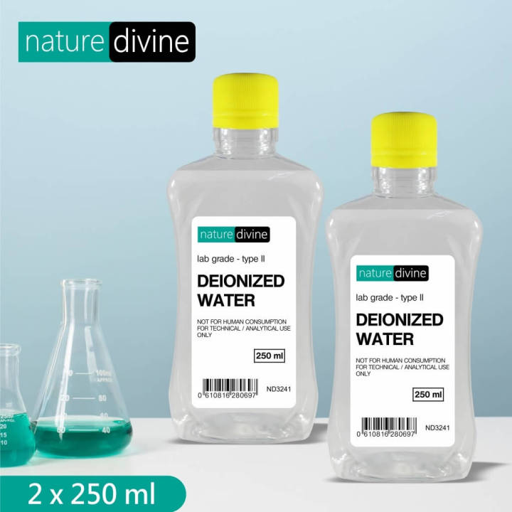 Pack of 2 Nature Divine Demineralized Deionized Water 250 ml - Laboratory, Cosmetics and Analytical Grade