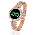 Diamond Digital Touch Screen LED Watch For Girls With Bracelet - Wrist Watches in Round and Square Dial For Women's With Diamond Stainless Steel Chain - Ladies Silver Jewellery Watches. 