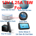 12V 1.25A Power Cord 15W For Amazon Alexa Adapter For Echo Dot 3Rd Generation Echo Dot 4Th Generation Echo Show 5 charger EmotionaE. 