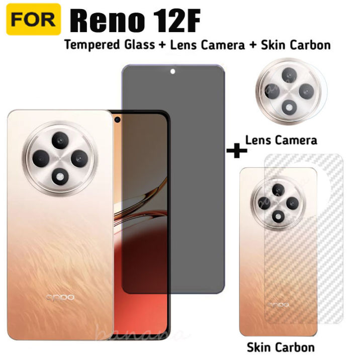 Reno 12F Anti-Spy Tempered Glass for OPPO Reno 12 F Reno 11F Privacy Screen Protector 3 in 1 Carbon Fiber Film and Camera Protector