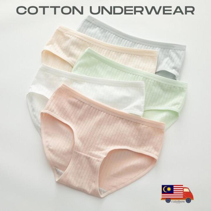 Women MId Waist Cotton Panties Underwear Seluar Dalam Wanita Light Morandi Colour