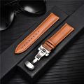 Smooth Calfskin Leather Watchband 20mm 22mm Straps For Samsung Galaxy Watch 3 41mm 45mm Active 40mm 44mm with Solid Automatic Butterfly Buckle Business Watch Band. 