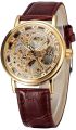 Men's Mechanical Skeleton Transparent Vintage Style Leather Wrist Watch for Man. 