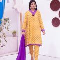 3-piece Dress Mustard Color Kattan Silk Suit, adorned with elegant paste print designs.. 