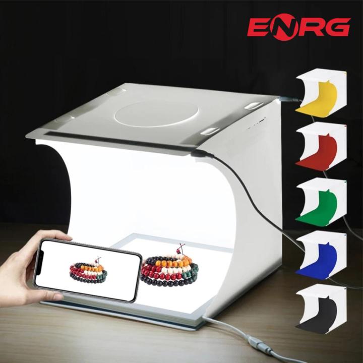 Energy - ENRG Dual LED Light Mini Photography Studio Box Photo 1100 Lumens For Shooting With 6 Background Color Drop Kit Portable Size 20 x 20cm