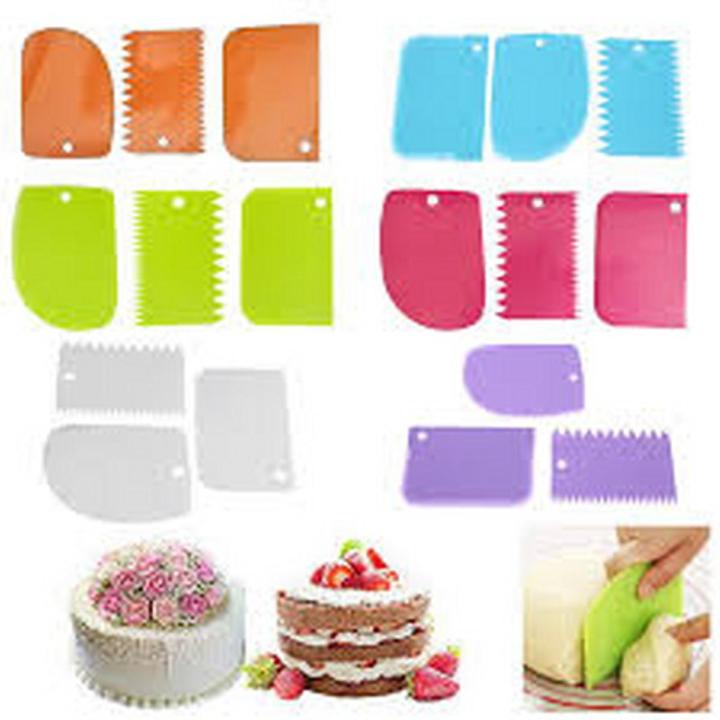 Plastic Cake Scraper Spatula Set 3PCS, Dough Cutter Scraper Dough Bowl Scrapers Plastic Dough Icing Fondant Scraper Cake Decorating Plain