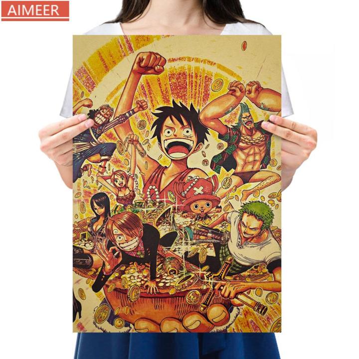 Aimeer Vintage Comic One Piece Anime Character Collection Vertical Version Nami Sanji Retro Kraft Paper Posters51.5x36cm