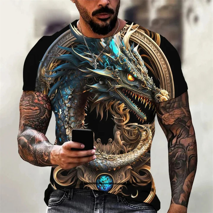 2025 New Dragon Lotus Flower Pattern T Shirt For Men Chinese Loong 3D Printed Tees Summer Casual Short Sleeve O-Neck Tops Unisex T-Shirts