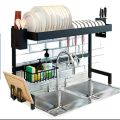 Dish Drying Rack with Drainer, Cutlery Organizer and Cutting Board Holder, Wall Mounted Dish Drainer, Adjustable Layer Space, Stainless Steel (86cm x 32cm x 52cm) Over The Sink Dish Drying Rack and Storage Area. 
