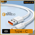 Type C Charging Cable, Pack of 10, Super Fast, Upto 2 Amp Turbo Qualcomm Charging Cord, Data Transfer Cable. 
