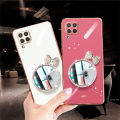 For Huawei Nova 7i Back Cover Bowknot Makeup Mirror Luxury 6D Plating Frame Shiny Cases Soft Silicone Square Protective Mobile Phone Case for Girls. 