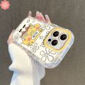 Fashion Cartoon Spongebob Doodle Cute Patrick Star Casing Compatible for IPhone 7Plus 12 11 15 14 13 Pro Max XR XS Max X 15 8 7 Plus Luxury Puff Mirror Make Up Couples Cover. 
