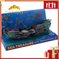 Large Aquarium Decoration Boat Plactic Aquarium Ship Air Split Shipwreck Fish Tank Decor C. 