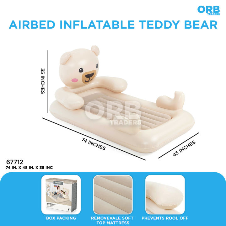 Bestway Air Single Mattress Beige Unisex Dreamchaser Teddy Bear Kids Airbed With Backrest Toddlers Comfy Portable Bed For Toddlers - 67712