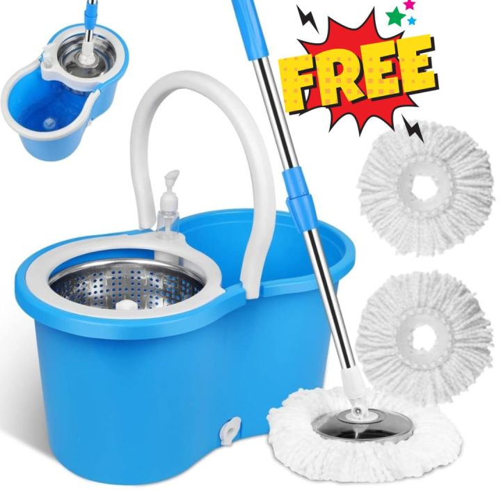 Imported Premium Stainless Steel mop – mop – spin mop – spin mop with bucket – mop with bucket – Premium Stainless Steel Drainer  360° Rotating Head Floor Cleaning Mop  Telescopic Handle & Microfiber Refills  Easy Wringer Mop Bucket System