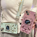 Phone Case For Xiaomi Redmi Note 13 Pro Plus 13C 13T 13 Lite POCO X6 Quicksand Astronaut Plating Stand Crossbody Necklace Cover. 