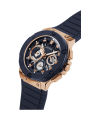 Guess Mens Rose Gold Stainless Steel Case With Day+Date Blue Dial Navy Blue With Blue Stitches Silicone Band Watch-GW0487G4. 