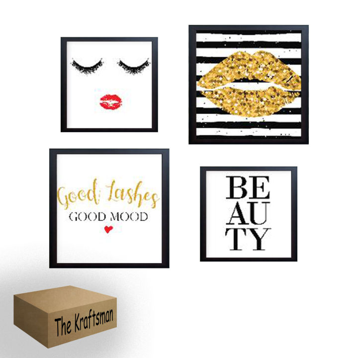 Modern Pack of 4 Picture Frames Beauty Salon Wall Hangings Room Decor Makeup Girls Photo Gallery