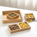 Techmanistan 4/6 Compartments Bamboo Wooden Tray With Transparent Lid, Bamboo Wooden Divided Serving Tray with Clear Acrylic Lid Dried Fruit Storage Box 4 Grid Nuts Platter, Multiple Compartments Serving Tray, Multifunction Snack Storage Container. 