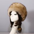 Plush Russian Style Flat Top Hat Winter Mongolian Hat Thicken Plush Raccoon Tail Hat for Adult Teens Keep Warm Hat Wholesale. 