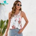 Green Home Sleeveless Top Round Neck Flower Print Sleeveless Women Shirt. 