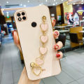 For Xiaomi Redmi 10A Back Cover with Love Heart Wristband Chain Fashion Shiny Bracelet Square Bumper Camera Lens Protection Soft Silicone Protective Case. 