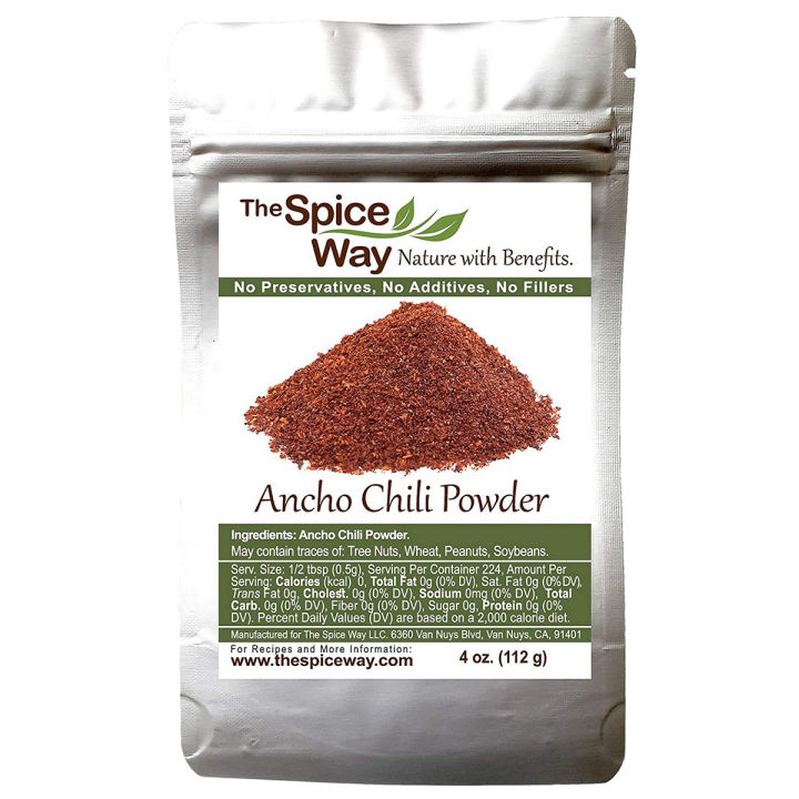 The Spice Way Premium Ancho Chile - Pure chili powder ( 113g) made from pure dried peppers with no additives, no agents. resealable bag