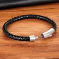 XQNI New Classic Style Men Leather Bracelet Simple Black Stainless Steel Button Neutral Accessories Hand-woven Jewelry Gifts. 