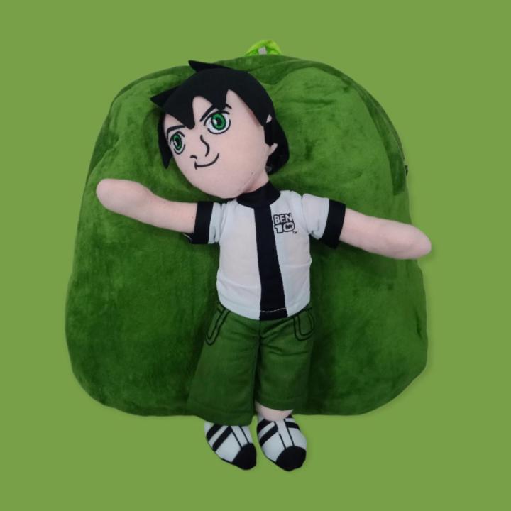 Green Color Ben 10 Plush Backpacks School Bag Stuffed Cartoon Character Bag for Children