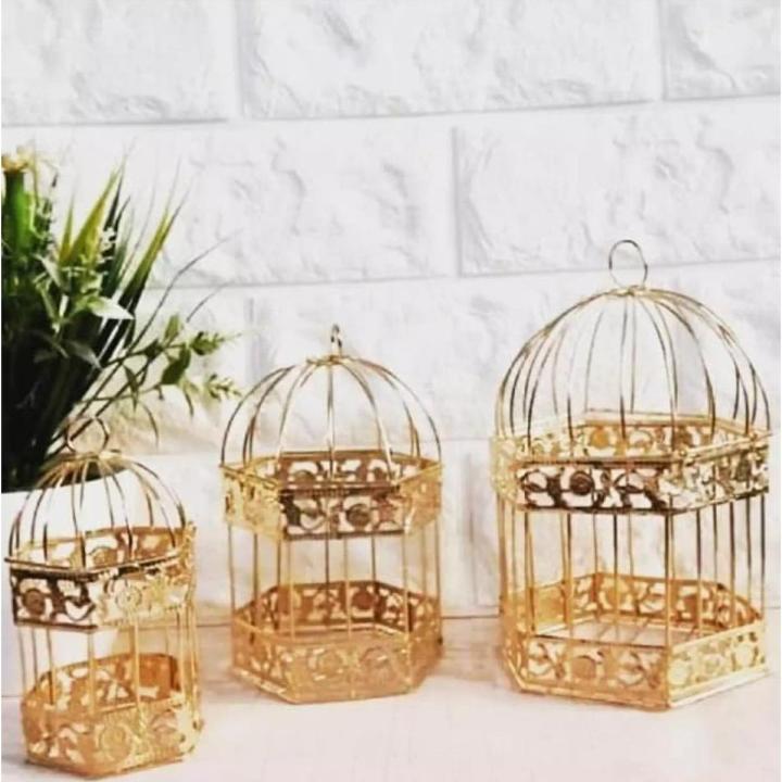 Pack of 3 Vintage Metal Birdcage Gift Card Holder Centerpieces for Weddings, Golden