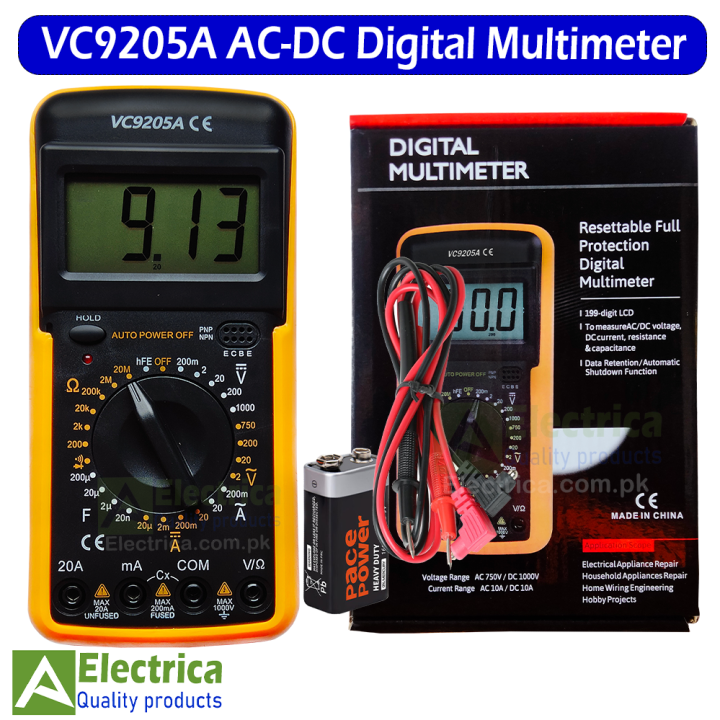 VC9205A AC/DC Digital Multimeter Tester Manual Range Voltage Meter TRMS Hz Ohm Transistor Tester Electrician Tool by Electrica
