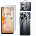 Pack of 3 - Infinix Hot 40 Tempered Glass Screen Protector 2.5D Polish Glass + Back Protector Hydrogel Soft TPU Clear Jelly Film Protection With Sides Cover + 9H Flexible Camera Glass Lens Protector For hot40 - Transparent. 