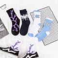 New Fashion Harajuku Women Socks Cotton Lightning Hip-hop Novelty Socks Couple Streetwear Black White Socks Blue High Quality. 