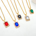 Cross-Border New Arrival Diamond Square Jewelry Suit  ins Wind Vintage Court Style Bride Necklace Earrings and Ring Set. 