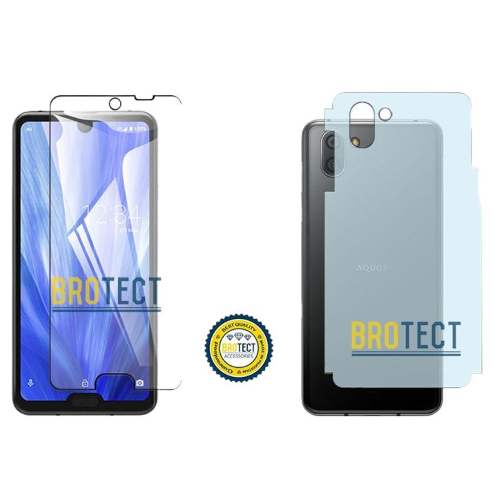 Pack of 2 - Sharp Aquos R3 Tempered Glass Screen Protector Flexible 9H Gorilla Guard Unbreakable Hammer Sheet + Back Matte Protector Soft Film Protection Skin Sheet Carbon Fiber With Sides Cover For aquos r3 - Transparent