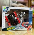 Rechargeable RC Stunt Car with Gesture Control, 2.4GHz All-Terrain Electric 4WD, Flashing Lights, USB Charging, Lithium Battery, Infrared Sensor, Remote and Watch Included, Cartoon Fantasy Theme, Red/Blue Plastic Vehicle. 