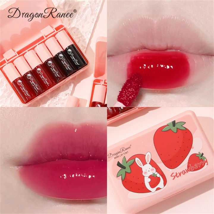Dragon Ranee Pack of 6 Mini Lip & Cheek Stain Strawberry Lip Tint Set