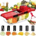 Master Slice 10-in-1 Mandolin Slicer, Slicing, and Grating, Multifunctional Tool with Interchangeable Blades and Hand Protector, Effortlessly Slice, Chop, and Grate Onions, Potatoes, Carrots, and More, High-Quality Construction. 