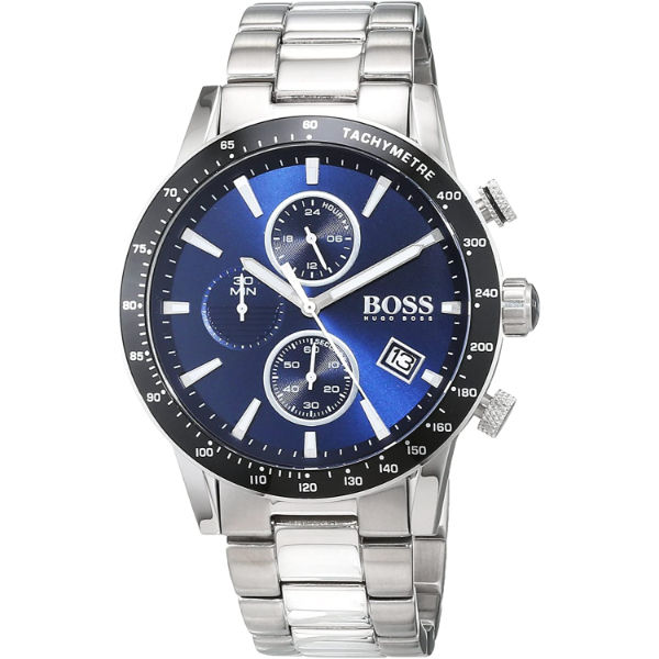 Hugo Boss Rafale Silver Stainless Steel Blue Dial Chronograph Quartz Watch for Gents - 1513510