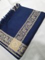 Navy Blue Wool 4 side border Women Shawls. 
