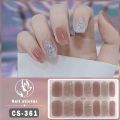 14Tips Semi Cured Gel Nail Stickers Waterproof Foil Self-Adhesive Gel Full Nail Wraps Glittering Simple Gel Nail Polish Strips DIY NAil Art Making. 